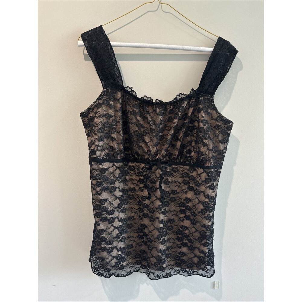 Vintage Venezia Black Lace Cami Tank Size 14/16 Y2K Romantic Goth Fairy Grunge